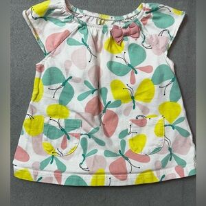 Carters 9m Baby Girl Butterfly Print Top - pastel with pink bow / front pockets
